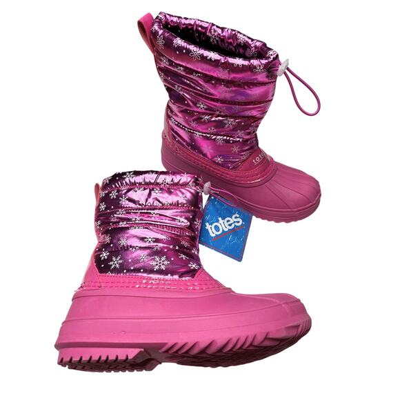 Totes Birchmount Water Resistant Winter Snowflake Snow Boots Girls Size 5M Pink - Picture 2 of 13